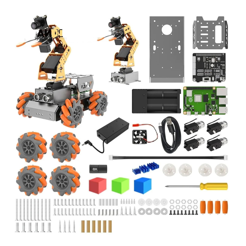 Kit de coche robot Hiwonder con ruedas Mecanum y brazo, alimentado por Raspberry Pi 5