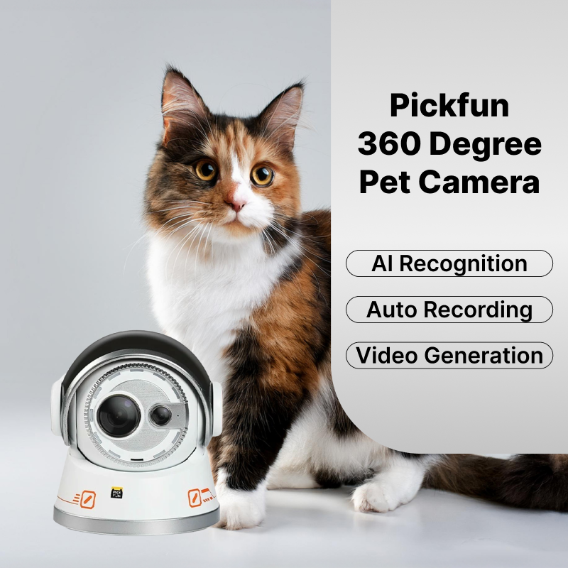 Pickfun 360 Degree Pet Camera | AI Recognition, Auto Recording, Pet Lovers Smart Home