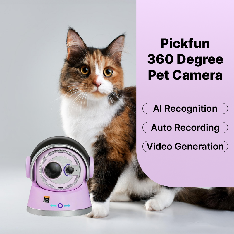 Pickfun 360 Degree Pet Camera | AI Recognition, Auto Recording, Pet Lovers Smart Home