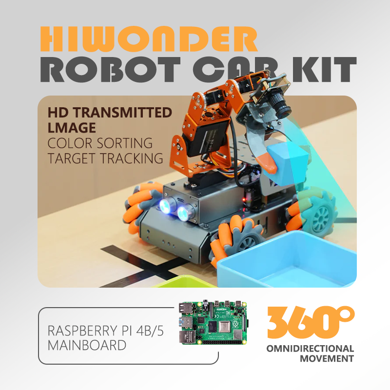 Kit de coche robot Hiwonder con ruedas Mecanum y brazo, alimentado por Raspberry Pi 5
