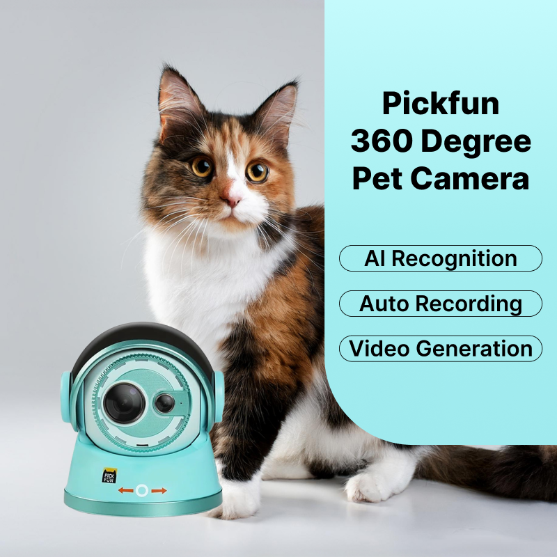 Pickfun 360 Degree Pet Camera | AI Recognition, Auto Recording, Pet Lovers Smart Home