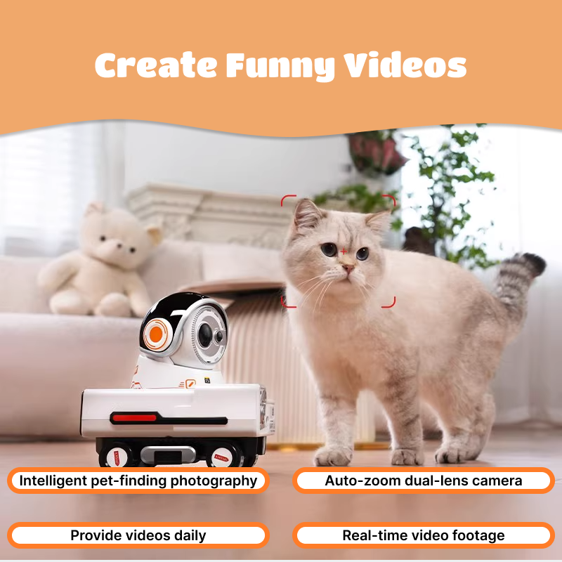 PICKFUN AI Pet Vlog Camera | Smart Pet Camera Robot with Auto Vlog, App Control, Obstacle Avoidance, Auto Recharge