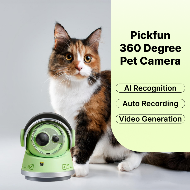 Pickfun 360 Degree Pet Camera | AI Recognition, Auto Recording, Pet Lovers Smart Home