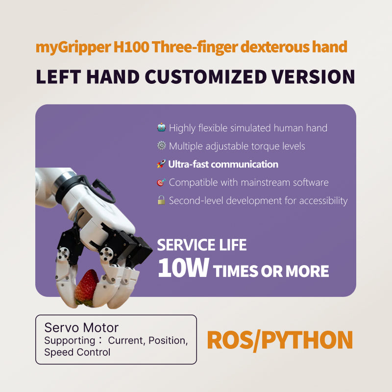 Brazo robótico de agarre controlado por fuerza, efector final myGripper H100, mano diestra de tres dedos