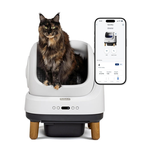 Arenero automático para gatos PetSafe ScoopFree OpenSky con autolimpieza | Control por app, control avanzado de olores, monitoreo de salud | Hasta 2 semanas de limpieza manos libres