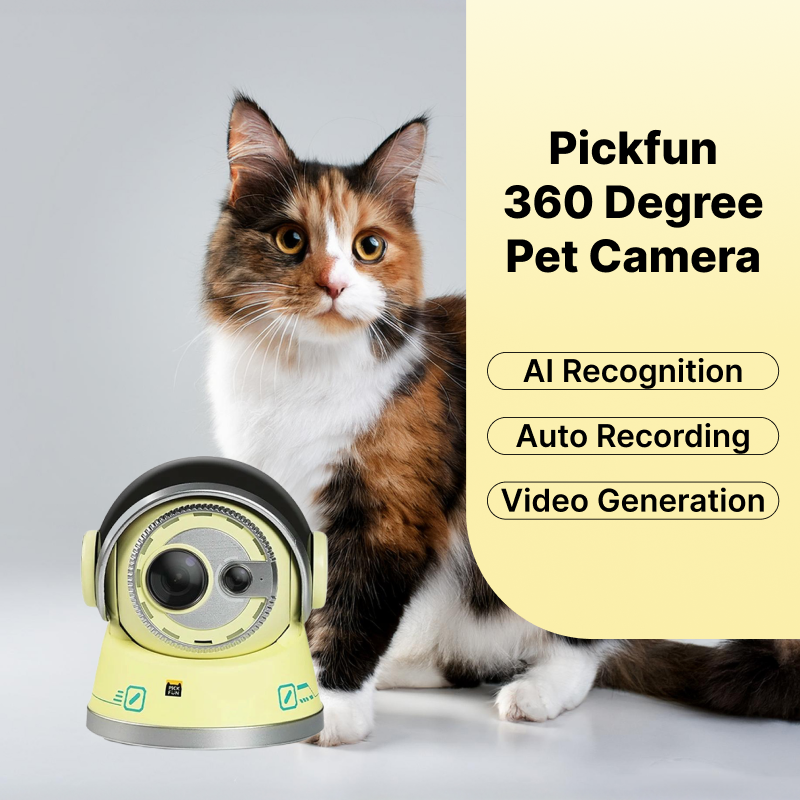 Pickfun 360 Degree Pet Camera | AI Recognition, Auto Recording, Pet Lovers Smart Home