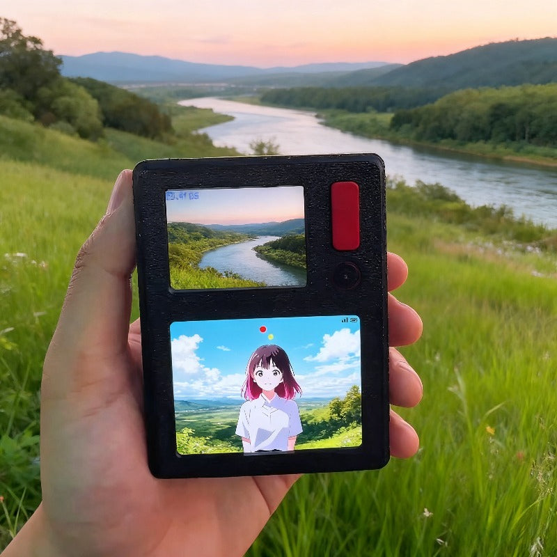 Creative AI Smart Dual-Screen Mini Camera | Real-Scene to Anime Conversion, Voice Interaction, Virtual Character & Portable Tech Gift