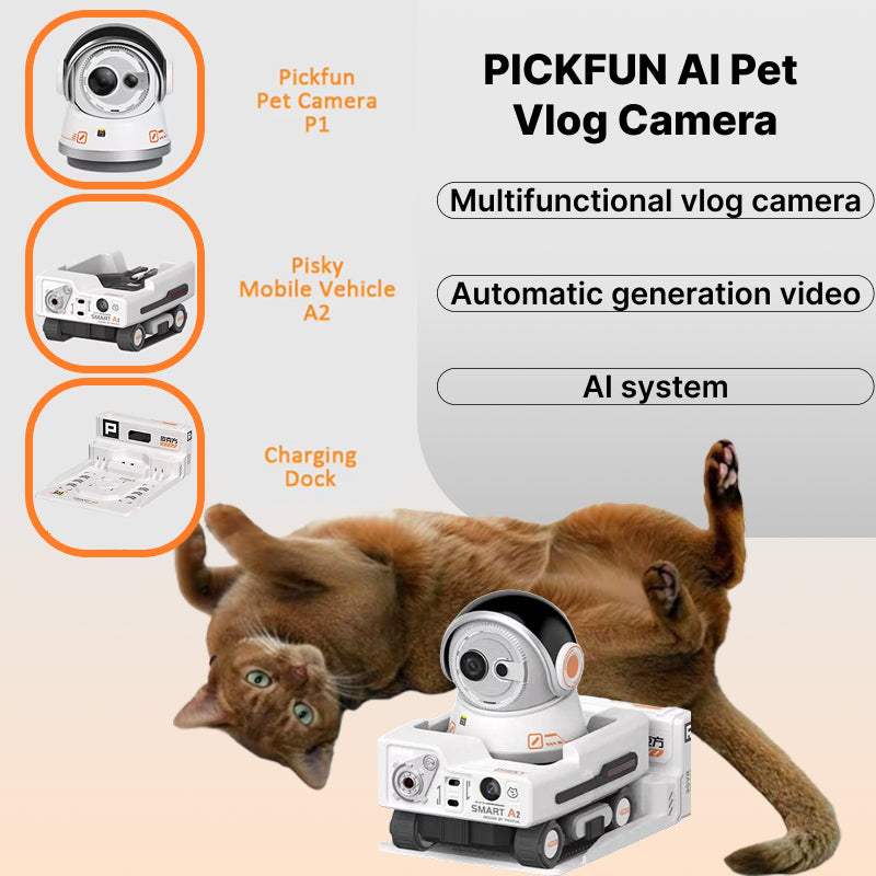 PICKFUN AI Pet Vlog Camera | Smart Pet Camera Robot with Auto Vlog, App Control, Obstacle Avoidance, Auto Recharge