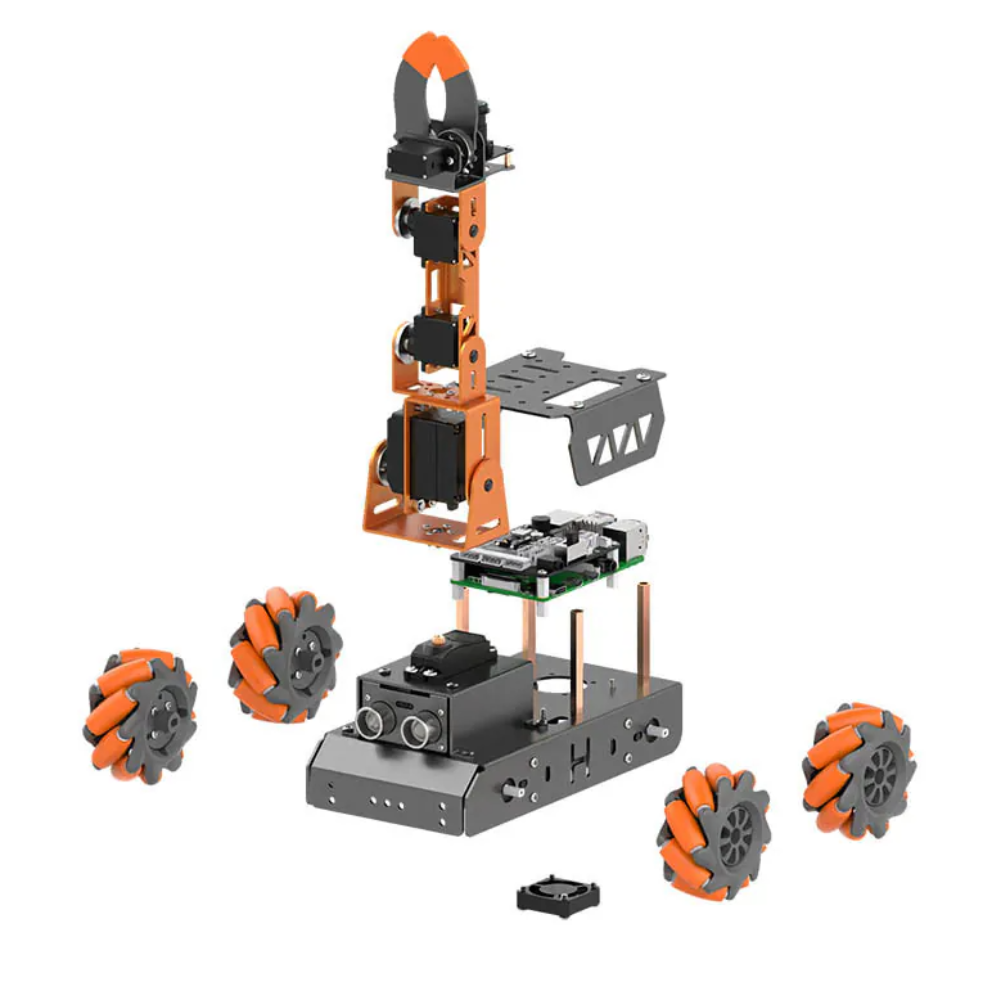 Kit de coche robot Hiwonder con ruedas Mecanum y brazo, alimentado por Raspberry Pi 5