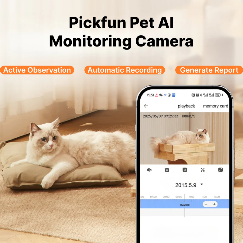 Pickfun Pet AI Monitoring Camera | Multimodal Monitoring, Remote View Playback, Voice Chat, WiFi Pet Behavior Detection, Smart Home Security