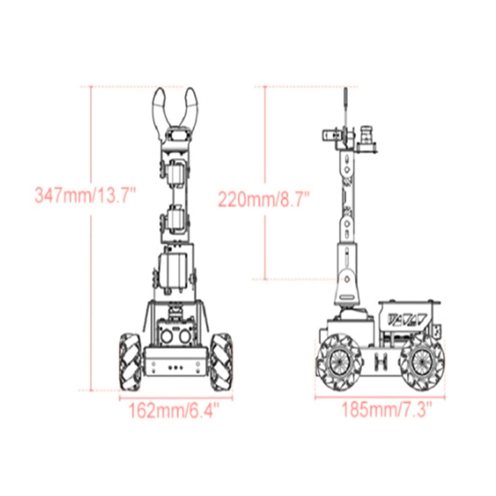 Kit de coche robot Hiwonder con ruedas Mecanum y brazo, alimentado por Raspberry Pi 5