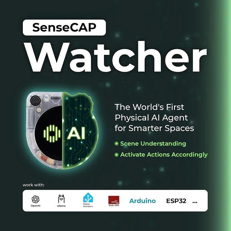 SenseCAP Watcher AI Chatbot | Camera Recognition, Voice Control & Multi-Language Chat | Smart Interactive Desktop Companion with Transparent Futuristic Design