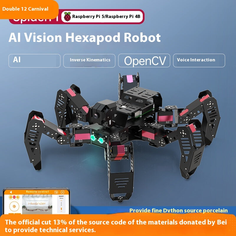 Raspberry Pi 4B Hexapod Spider Bionic Robot SpiderPi Programmable OpenCV Intelligent AI Vision Recognition - ROBOTBUY