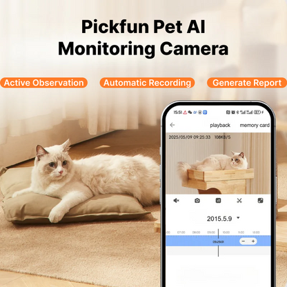 Pickfun Pet AI Monitoring Camera | Multimodal Monitoring, Remote View Playback, Voice Chat, WiFi Pet Behavior Detection, Smart Home Security